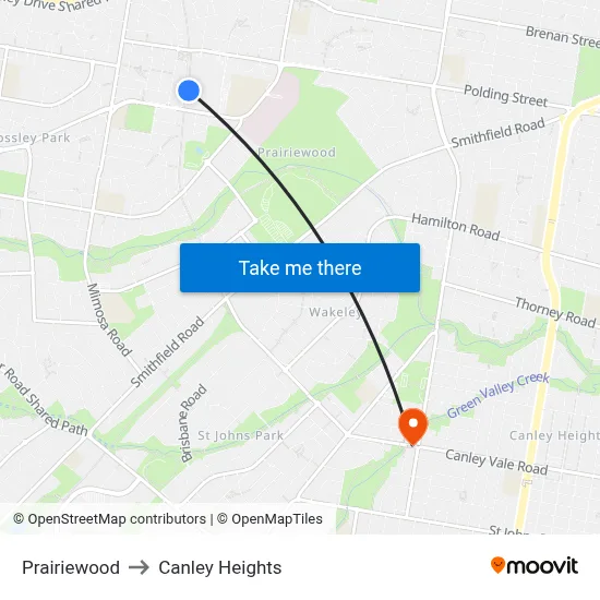 Prairiewood to Canley Heights map