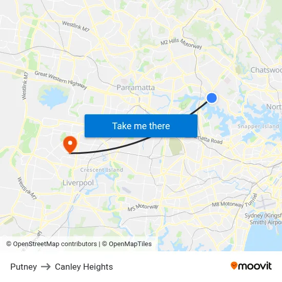 Putney to Canley Heights map
