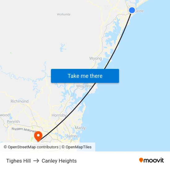Tighes Hill to Canley Heights map