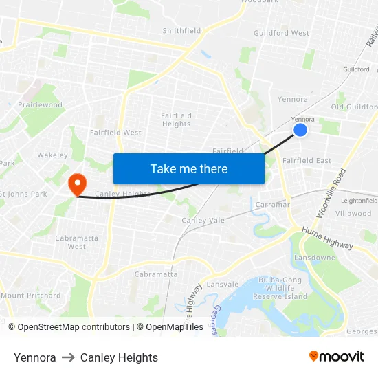 Yennora to Canley Heights map