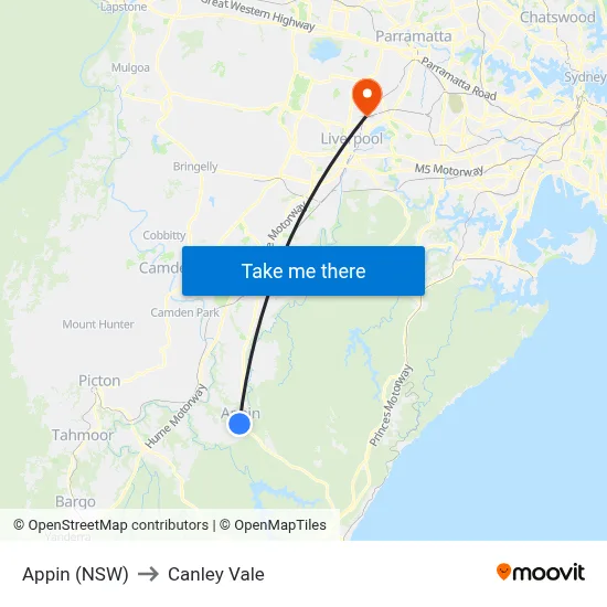 Appin (NSW) to Canley Vale map