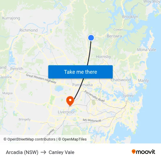 Arcadia (NSW) to Canley Vale map