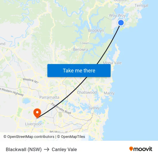 Blackwall (NSW) to Canley Vale map
