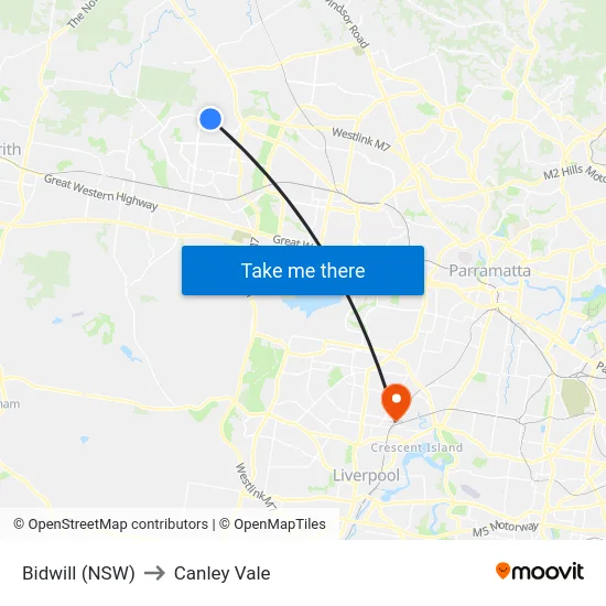 Bidwill (NSW) to Canley Vale map