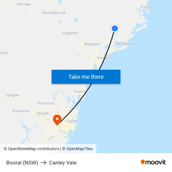 Booral (NSW) to Canley Vale map