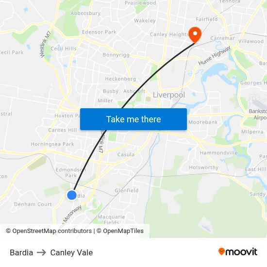 Bardia to Canley Vale map