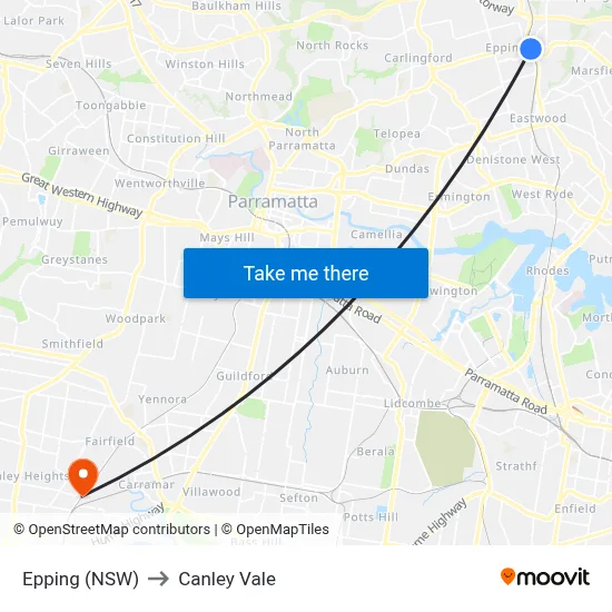 Epping (NSW) to Canley Vale map