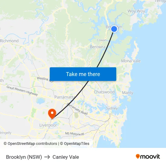 Brooklyn (NSW) to Canley Vale map