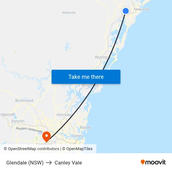 Glendale (NSW) to Canley Vale map