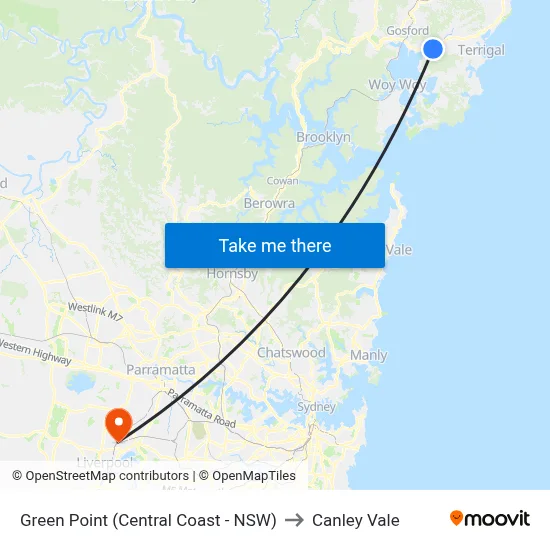 Green Point (Central Coast - NSW) to Canley Vale map
