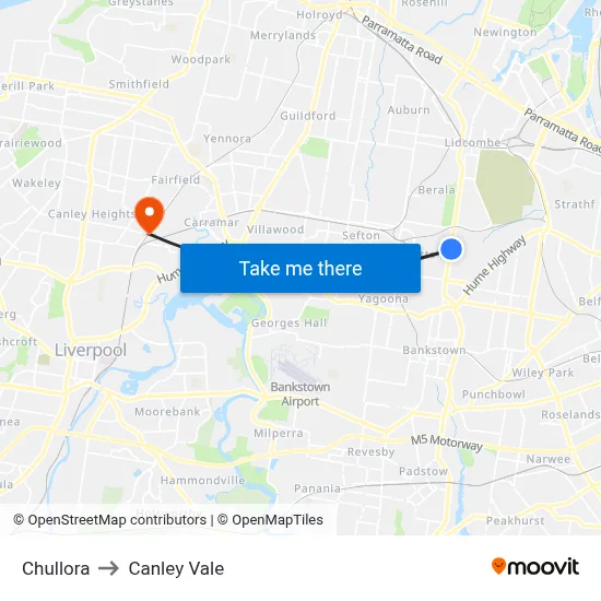 Chullora to Canley Vale map