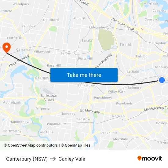 Canterbury (NSW) to Canley Vale map