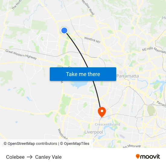 Colebee to Canley Vale map