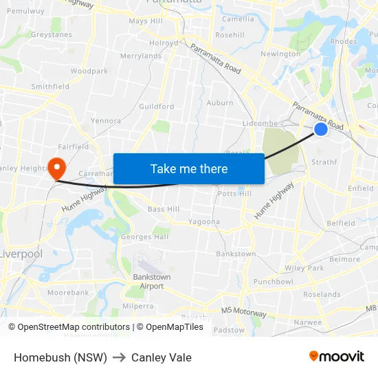 Homebush (NSW) to Canley Vale map