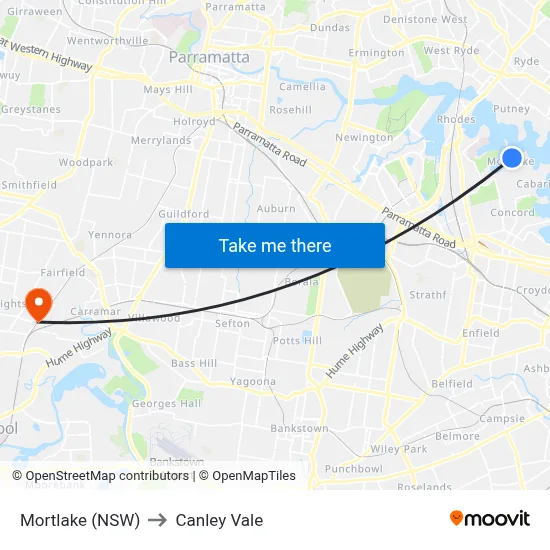 Mortlake (NSW) to Canley Vale map