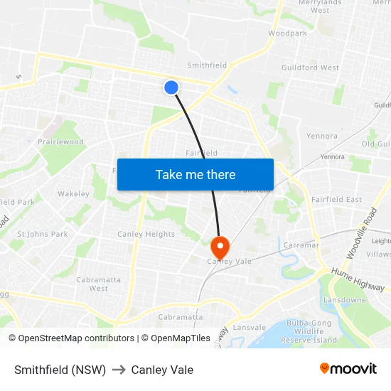 Smithfield (NSW) to Canley Vale map