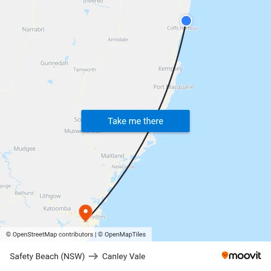 Safety Beach (NSW) to Canley Vale map