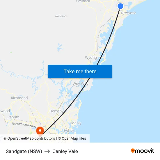Sandgate (NSW) to Canley Vale map