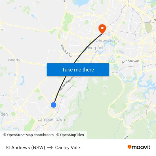 St Andrews (NSW) to Canley Vale map