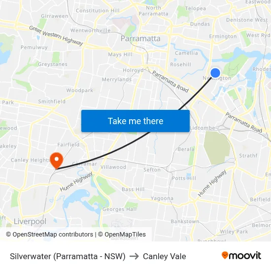 Silverwater (Parramatta - NSW) to Canley Vale map