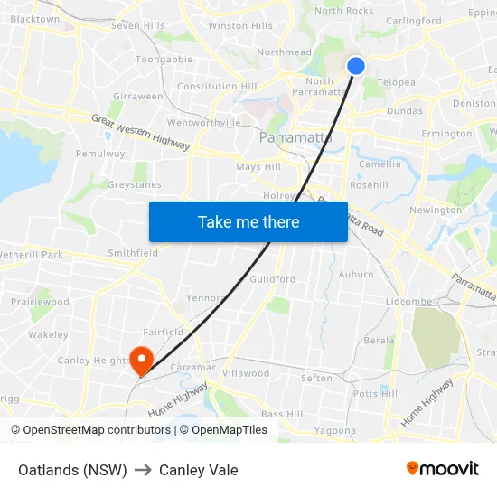 Oatlands (NSW) to Canley Vale map
