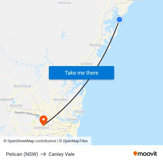 Pelican (NSW) to Canley Vale map
