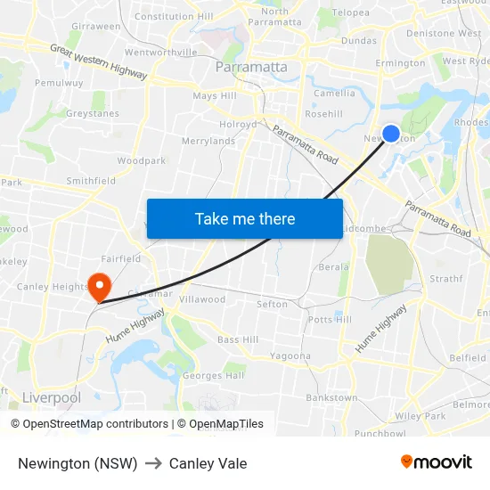 Newington (NSW) to Canley Vale map