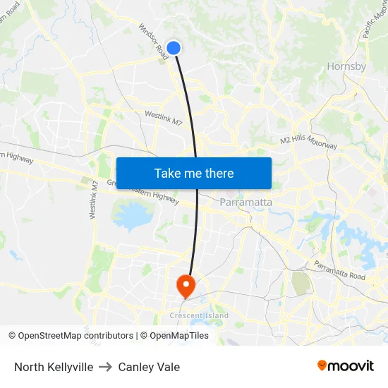 North Kellyville to Canley Vale map