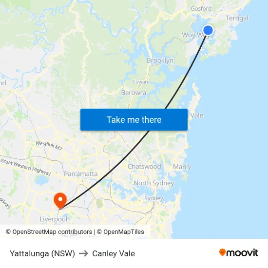 Yattalunga (NSW) to Canley Vale map