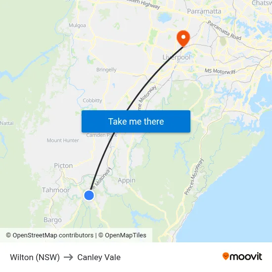 Wilton (NSW) to Canley Vale map