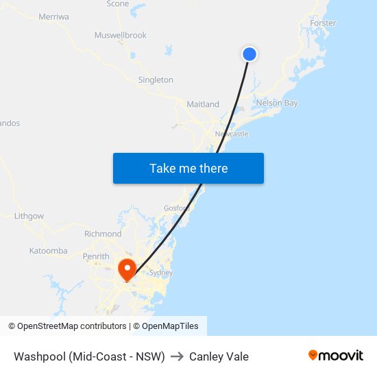 Washpool (Mid-Coast - NSW) to Canley Vale map