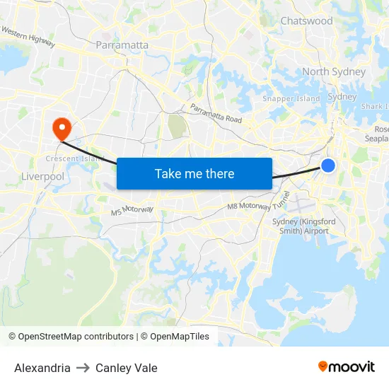 Alexandria to Canley Vale map