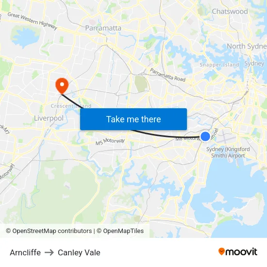 Arncliffe to Canley Vale map