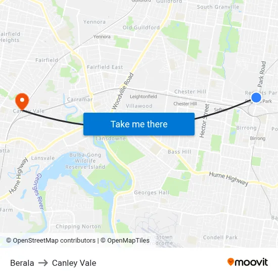 Berala to Canley Vale map