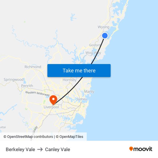 Berkeley Vale to Canley Vale map