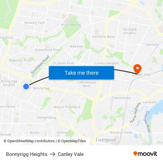 Bonnyrigg Heights to Canley Vale map