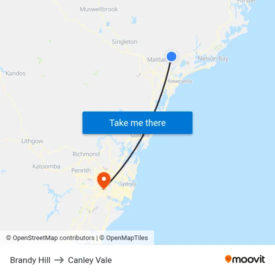 Brandy Hill to Canley Vale map