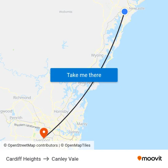 Cardiff Heights to Canley Vale map