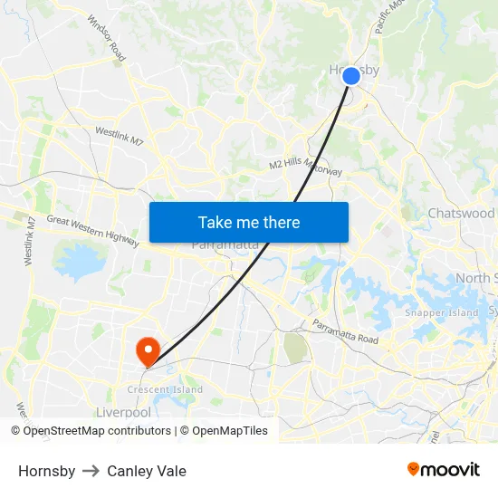 Hornsby to Canley Vale map