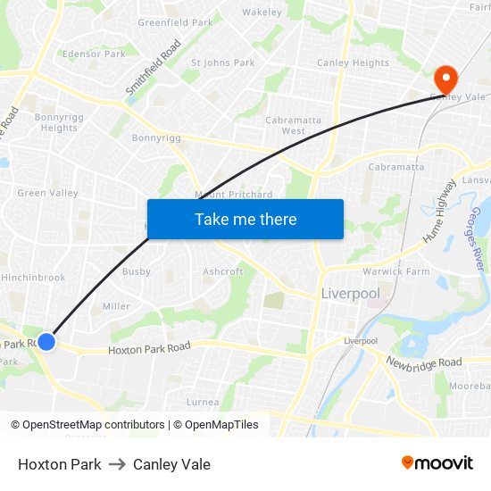 Hoxton Park to Canley Vale map