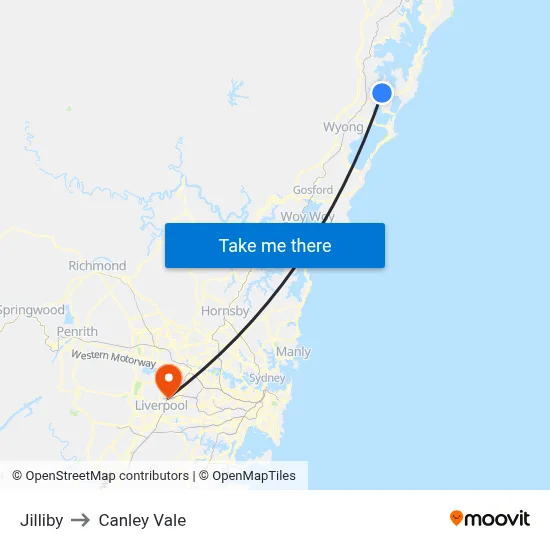 Jilliby to Canley Vale map