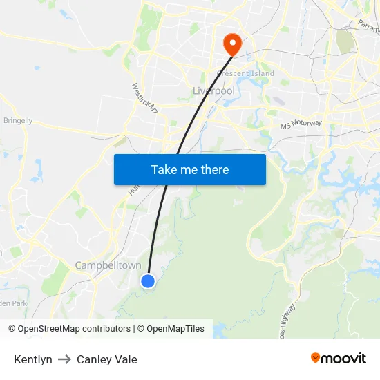 Kentlyn to Canley Vale map