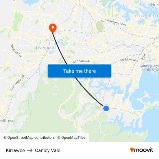 Kirrawee to Canley Vale map