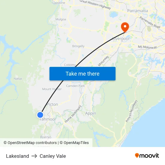 Lakesland to Canley Vale map