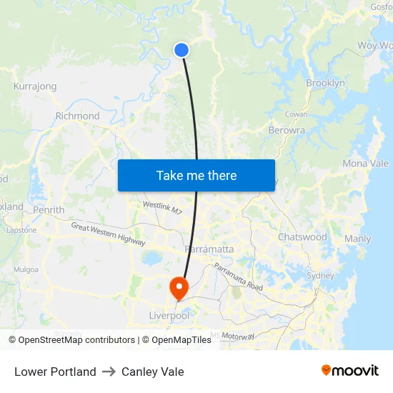 Lower Portland to Canley Vale map
