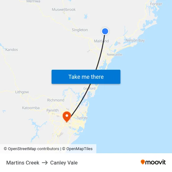 Martins Creek to Canley Vale map