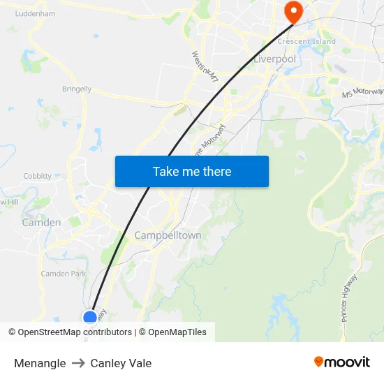 Menangle to Canley Vale map