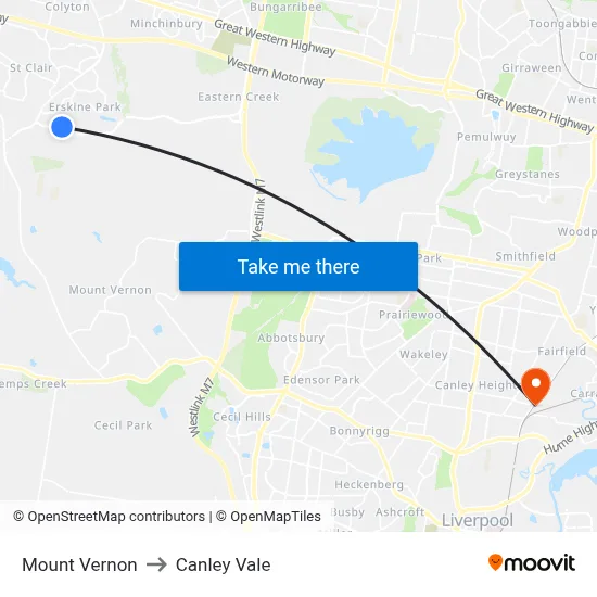Mount Vernon to Canley Vale map