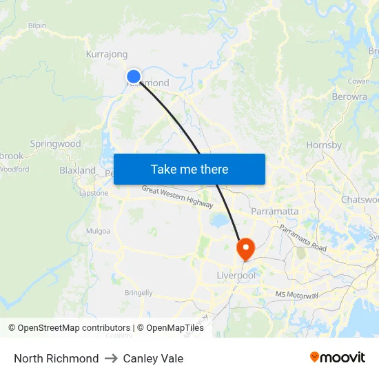 North Richmond to Canley Vale map