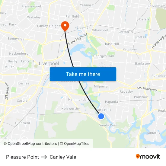 Pleasure Point to Canley Vale map